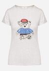 Szary T-shirt Bawełniany z Nadrukiem Rusolia