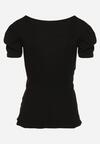 Czarny Bawełniany T-shirt Bluzka z Krótkim Rękawem Ozdobiony Marszczeniami przy Rękawach Dimita