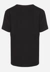 Czarna Bawełniana Koszulka T-shirt z Krótkim Rękawem i Nadrukiem Kinmalia