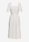 Biała Rozkloszowana Sukienka z Wiskozy z Wycięciem i Wiązaniem na Plecach Dimicia