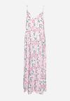 Różowa Sukienka z Wiskozy na Regulowanych Ramiączkach ze Ściągaczem w Kwiaty Zopolia