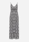Czarno-Biała Wiskozowa Sukienka z Kopertowym Dekoltem na Regulowanych Ramiączkach ze Ściągaczem Dimarla