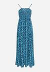 Niebieska Wiskozowa Sukienka z Kopertowym Dekoltem na Regulowanych Ramiączkach ze Ściągaczem Dimarla