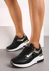Czarne Sneakersy na Grubej Podeszwie z Metalicznymi Wstawkami Trisstine
