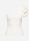 Biała Asymetryczna Bluzka z Bawełny Ozdobiona Kwiatem 3D Ulsavia
