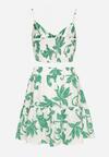 Biało-Zielony Komplet Krótki Top na Ramiączkach Spódnica w Kwiaty Tiamaly