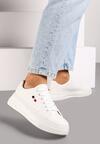 Białe Casualowe Sneakersy na Grubej Podeszwie z Metalicznymi Wstawkami Vailia