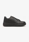 Czarne Klasyczne Sznurowane Sneakersy na Grubej Podeszwie Tiadorae