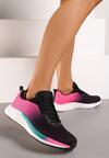 Różowo-Czarne Płaskie Sznurowane Buty Sportowe Sneakersy Ozdobione Kolorowym Paskiem Risanny