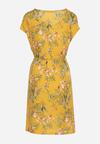 Żółta Sukienka z Wiskozy o Pudełkowym Kroju w Kwiaty Wiązana Materiałowym Paskiem Arisbeth