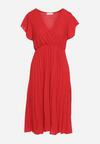 Czerwona Plisowana Sukienka z Kopertowym Dekoltem i Gumką w Talii Waretta