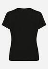 Czarny Bawełniany T-shirt z Ozdobnym Napisem i Cyrkoniami Krisiona
