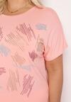 Jasnoróżowy Klasyczny Bawełniany T-shirt Ozdobiony Cyrkoniami Christara