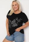 Czarny Klasyczny Bawełniany T-shirt z Nadrukiem Wiloa