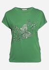 Zielony Klasyczny Bawełniany T-shirt z Nadrukiem Wiloa