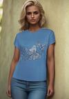 Jasnoniebieski Klasyczny Bawełniany T-shirt z Nadrukiem Wiloa