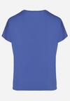 Niebieski Klasyczny T-shirt z Bawełny Ozdobiony Nadrukiem i Cyrkoniami Kristinae