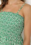 Zielona Bawełniana Sukienka na Regulowanych Ramiączkach z Elastycznym Dekoltem Risetta