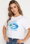 Biało-Niebieski T-shirt z Bawełny z Ozdobnym Printem Xarilla