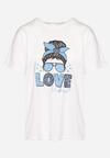 Biało-Niebieski Bawełniany T-shirt z Nadrukiem z Przodu Sarilla