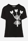 Czarny Bawełniany T-shirt z Krótkim Rękawem i Ozdobnymi Aplikacjami Kirilla