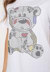 Biały Bawełniany T-shirt Wykończony z Przodu Cyrkoniami Hulilla