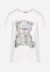 Biały Bawełniany T-shirt Wykończony z Przodu Cyrkoniami Hulilla