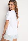Biały T-shirt z Krótkim Rękawem z Bawełny Zdobiony Nadrukiem w Kształcie Kwiatu Testalea