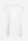 Biały T-shirt z Krótkim Rękawem z Bawełny Zdobiony Nadrukiem w Kształcie Kwiatu Testalea