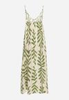 Zielona Rozkloszowana Sukienka z Wiskozy na Cienkich Ramiączkach z Regulacją Dimrrie
