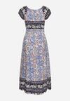Fioletowa Bawełniana Sukienka z Gumką w Talii i Wiązanym Dekoltem Emetta