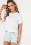 Biały T-shirt z Bawełny z Aplikacją 3D w Kształcie Kwiatu Risandra