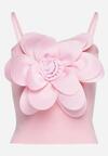 Różowy Top z Wiskozą na Regulowanych Ramiączkach z Aplikacją 3D w Kształcie Kwiatka Judicella