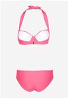 Różowe 2-Częściowe Bikini Stanik Zapinany na Szyi Majtki z Ozdobną Aplikacją Peviana