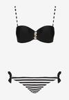 Czarno-Białe Bikini 2-Częściowe Stanik z Ozdobnymi Guzikami Majtki z Wiązaniem po Bokach Vikkama