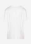 Biały Bawełniany T-shirt z Krótkim Rękawem Ozdobiony Cyrkoniami Haravia