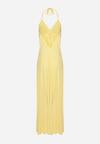Żółta Rozkloszowana Sukienka Maxi z Wiązaniem na Szyi Cathenia
