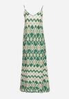Zielona Wiskozowa Sukienka na Regulowanych Ramiączkach o Geometrycznym Wzorze Vididia