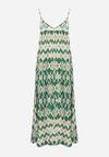 Zielona Wiskozowa Sukienka na Regulowanych Ramiączkach o Geometrycznym Wzorze Vididia