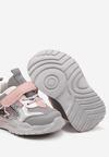Szaro-Różowe Płaskie Buty Sportowe Sneakersy ze Skórzaną Wkładką na Rzep z Metaliczną Wstawką Tialemas