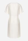 Biała Pudełkowa Sukienka ze Ściągaczem w Talii Zdobiona Cyrkoniami Pilefia