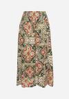 Ciemnozielone Bawełniane Spodnie Culotte z Wysokim Stanem i Gumką w Talii w Boho Stylu Olovia