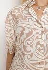 Beżowy Wiskozowy Komplet Koszula z Krótkim Rękawem Szorty z Gumką w Talii Tinnitha