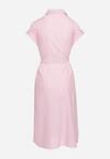 Różowa Bawełniana Sukienka Koszulowa z Materiałowym Paskiem w Talii Nelarinda