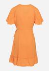 Pomarańczowa Sukienka o Kopertowym Kroju z Krótkim Rękawem i Falbanką Tinasshia