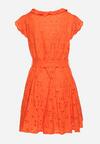 Pomarańczowa Ażurowa Rozkloszowana Sukienka z Bawełny na Guziki Caldea