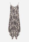Granatowo-Beżowa Asymetryczna Sukienka Bawełniana na Cienkich Regulowanych Ramiączkach Nelyndra