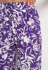 Fioletowe Kwiatowe Szerokie Spodnie z Wiskozy z Wysokim Stanem Wykończone Gumką w Pasie Fionea