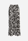 Czarne Kwiatowe Szerokie Spodnie z Wiskozy z Wysokim Stanem Wykończone Gumką w Pasie Fionea