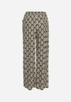 Czarno-Beżowe Wiskozowe Szerokie Spodnie z Wysokim Stanem Gumką w Talii i Geometrycznym Wzorem Rivaenna